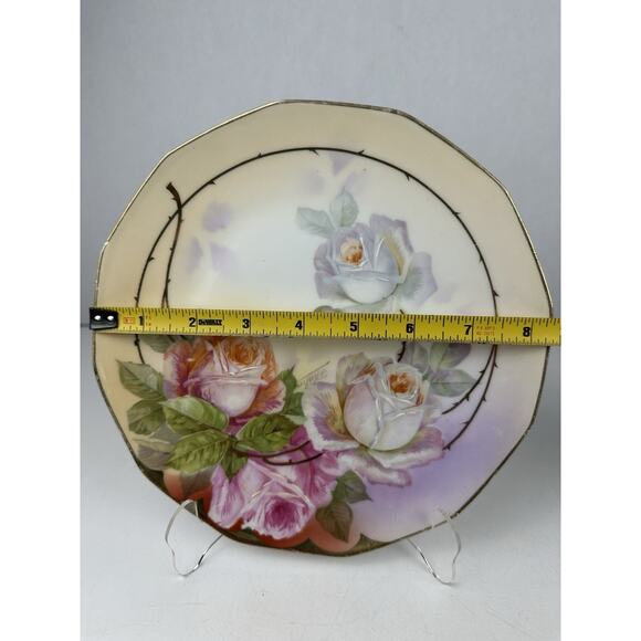 Royal Rudolstadt Prussia Hand Painted Plate Roses Gold rimmed 8.5" - Picture 3 of 9